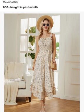 Grace Karin Cream Floral Maxi Dress with Blue Print